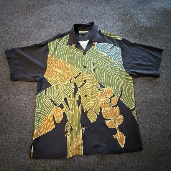 Tommy Bahama Colorful 100% Silk Tropical Banana Print Button Down Men’s Medium - Picture 3 of 6